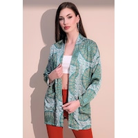 Kadın Yeşil Etnik Desen Yeni Moda Saten Çift Cepli Salaş Kimono Ceket - Tesettüre Uygun Kadın Yeşil Etnik Desen Yeni Moda Saten Çift Cepli Salaş Kimono Ceket - Tesettüre Uygun