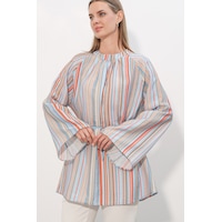 Bigdart Kadın Çizgili Bağcıklı Oversize Tunik 50009 - Mavi