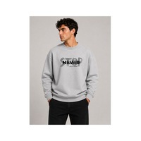Herkesemoda Stop Never Detaylı Bisiklet Yaka Şardonlu 2 İplik Sweatshirt Gri Herkesemoda Stop Never Detaylı Bisiklet Yaka Şardonlu 2 İplik Sweatshirt Gri