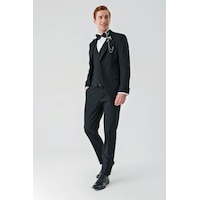 İmza Siyah Çıkarılabilir Kırlangıç Yaka Yelekli Likralı 6 Drop Slim Fit Smokin Damatlık 1001240200-Siyah İmza Siyah Çıkarılabilir Kırlangıç Yaka Yelekli Likralı 6 Drop Slim Fit Smokin Damatlık 1001240200-Siyah
