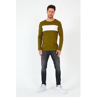 MMetalic Haki Unisex Regular Fit Bisiklet Yaka Uzun Kollu Şeritli Sweat Haki MMetalic Haki Unisex Regular Fit Bisiklet Yaka Uzun Kollu Şeritli Sweat Haki