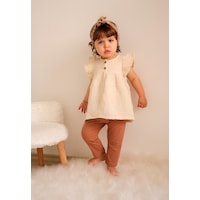 Cigit Oversize Müslin Tunik Taytlı Takım 1-7 Yaş Krem Krem Cigit Oversize Müslin Tunik Taytlı Takım 1-7 Yaş Krem Krem