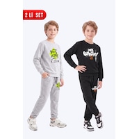 Fyk Kids 2'li Erkek Çocuk Baskılı Bisiklet Yaka Çift Cepli Eşofman Takımı Gri-siyah Fyk Kids 2'li Erkek Çocuk Baskılı Bisiklet Yaka Çift Cepli Eşofman Takımı Gri-siyah