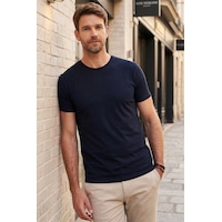 Tudors Unisex Slim Fit Dar Kesim %100 Pamuk Yumuşak Dokulu Lacivert Bisiklet Yaka Tişört-31081 Lacivert Tudors Unisex Slim Fit Dar Kesim %100 Pamuk Yumuşak Dokulu Lacivert Bisiklet Yaka Tişört-31081 Lacivert