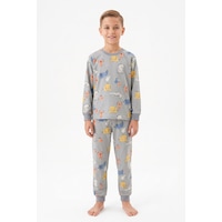Bunny Hopp Erkek Çocuk Uzun Kollu Pijama Takımı %100 Pamuk Safari Hayvan Desenli Penye Gri Bunny Hopp Erkek Çocuk Uzun Kollu Pijama Takımı %100 Pamuk Safari Hayvan Desenli Penye Gri