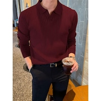 Bordo Erkek Polo Yaka Fitilli Triko Kazak Bordo Bordo Erkek Polo Yaka Fitilli Triko Kazak Bordo