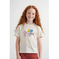Fyk Kids Kız Çocuk Basic Malibu Baskılı T-shirt Krem Fyk Kids Kız Çocuk Basic Malibu Baskılı T-shirt Krem
