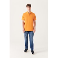Avva E001004 Serin Tutan Standart Fit Normal Kesim Erkek Polo Yaka T-Shirt - Turuncu