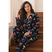 Siyah İnci Desenli Termal Kumaşlı Ultra Soft Yumuşak Büyük Beden Battal Boy Düğmeli Örme Pijama Takımı 26226504 Siyah Siyah İnci Desenli Termal Kumaşlı Ultra Soft Yumuşak Büyük Beden Battal Boy Düğmeli Örme Pijama Takımı 26226504 Siyah