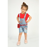 Toontoy Kids Kız Bebek Salopet Çantalı Gitar Nakışlı Kot Kırmızı Toontoy Kids Kız Bebek Salopet Çantalı Gitar Nakışlı Kot Kırmızı