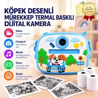 BLUE-4 Anında Baskılı Çocuk Fotoğraf Makinesi, 1 Arada Video, Müzik Özellikli Köpek Desenli Kamera-1802 BLUE-4 Anında Baskılı Çocuk Fotoğraf Makinesi, 1 Arada Video, Müzik Özellikli Köpek Desenli Kamera-1802