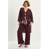 Shade Kadın Bağlama Detaylı Kimono Yüksek Bel Bol Pantolon Selanik Takım 7028 60283640 - Bordo Shade Kadın Bağlama Detaylı Kimono Yüksek Bel Bol Pantolon Selanik Takım 7028 60283640 - Bordo