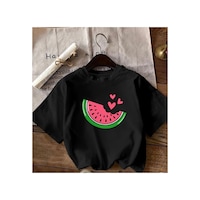Herkesemoda Karpuz Baskı Detaylı Basic T-shirt Siyah Herkesemoda Karpuz Baskı Detaylı Basic T-shirt Siyah