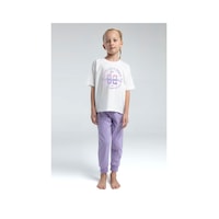 Toontoy Kız Çocuk Önü Baskılı Pijama Takım 14098 Lila
