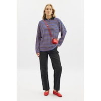 Manuka Çizgili Polo Yakalı Sweatshırt Mavi Ss26swt00002-22 Manuka Çizgili Polo Yakalı Sweatshırt Mavi Ss26swt00002-22