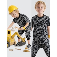 Denokids Araba Erkek Çocuk Siyah Yazlık T-Shirt Kapri Şort Takım