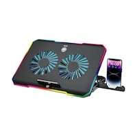 Diğer - Siyah - Laptop Soğutucu Çift Fanlı 9-17" Inç 1200rpm Telefon Tutacaklı Laptop Notebook Dizüstü Soğutucu