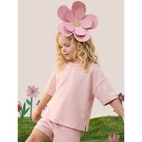 Pembe Bisiklet Yaka Oversize T-shirt Kız Çocuk %100 Pamuk Pembe Bisiklet Yaka Oversize T-shirt Kız Çocuk %100 Pamuk