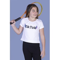 Toontoy Kids Toontoy Kız Çocuk Ön Arka Tiktok Baskılı Tişört Beyaz