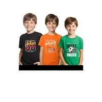 Fyk Kids Unisexs 3lü Çocuk Baskılı Basic Kısa Kollu T-shirt Çok Renkli Fyk Kids Unisexs 3lü Çocuk Baskılı Basic Kısa Kollu T-shirt Çok Renkli