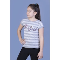 Toontoy Kids Toontoy Kız Çocuk Perfect Nakışlı Kolları İnci Detaylı Tişört Gri Toontoy Kids Toontoy Kız Çocuk Perfect Nakışlı Kolları İnci Detaylı Tişört Gri