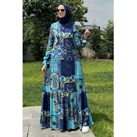 Rabia Şamlı Nehir Elbise Saks Normal Rabia Şamlı Nehir Elbise Saks Normal