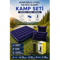 Çift Kişilik Kamp Şişme Yatak Yastık Şişirme Pompa Seti Lacivert Çift Kişilik Kamp Şişme Yatak Yastık Şişirme Pompa Seti Lacivert