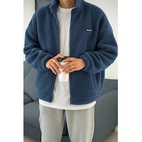 Genius Store Oversize Peluş Tam Fermuarlı Sweatshirt Peluş İçi Polarlı Sherpa Kumaş Sweatshirt İndigo Genius Store Oversize Peluş Tam Fermuarlı Sweatshirt Peluş İçi Polarlı Sherpa Kumaş Sweatshirt İndigo