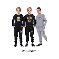 Fyk Kids 3'lü Erkek Çocuk Yuvarlak Yaka Baskı Detaylı Eşofman Takımı Çok Renkli Fyk Kids 3'lü Erkek Çocuk Yuvarlak Yaka Baskı Detaylı Eşofman Takımı Çok Renkli