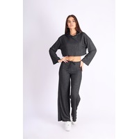 Soft&Basic Kadın Eşofman Takımı Kapüşonlu Sweatshirt Ve Geniş Paça Antrasit Pantolon Eşofman Gri Soft&Basic Kadın Eşofman Takımı Kapüşonlu Sweatshirt Ve Geniş Paça Antrasit Pantolon Eşofman Gri