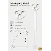 Teleskopik Çoklu Priz 3 Lü Topraklı + Usb-c & Usb-a, Yükseklik Ayarlı, Işıklı Anahtarlı Uzatma Prizi 0.7 M Teleskopik Çoklu Priz 3 Lü Topraklı + Usb-c & Usb-a, Yükseklik Ayarlı, Işıklı Anahtarlı Uzatma Prizi 0.7 M