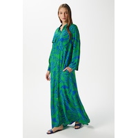 Ritnice Modest Kadın Leaf %100 Viskon Mavi Yeşil Önden Düğmeli Uzun Elbise Yeşilsaksmavi Çok Renkli Ritnice Modest Kadın Leaf %100 Viskon Mavi Yeşil Önden Düğmeli Uzun Elbise Yeşilsaksmavi Çok Renkli
