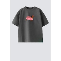 Monila Kız Çocuk Pamuklu Bisiklet Yaka Baskılı T-shirt Antrasit Monila Kız Çocuk Pamuklu Bisiklet Yaka Baskılı T-shirt Antrasit