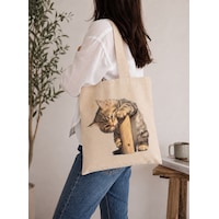 Lunora Collectıon Sevimli Kedi Baskılı Ham Bez Çanta Ham Renk Lunora Collectıon Sevimli Kedi Baskılı Ham Bez Çanta Ham Renk