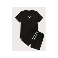 Medinenur Martı Baskılı T-shirt Short Bol Paça Rahat Kalıp Siyah Alt Siyah Üst Short Takım Siyah Medinenur Martı Baskılı T-shirt Short Bol Paça Rahat Kalıp Siyah Alt Siyah Üst Short Takım Siyah