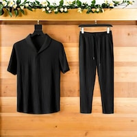 Fifty Color Unisex Kadın/erkek Özel Bürümcük Krinkıl Kumaş Yazlık Likralı Kısa Kol Tişört Eşofman Elbise Takım Siyah - Siyah Fifty Color Unisex Kadın/erkek Özel Bürümcük Krinkıl Kumaş Yazlık Likralı Kısa Kol Tişört Eşofman Elbise Takım Siyah - Siyah