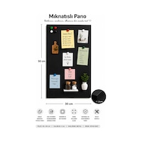 Yiğit Metal Mıknatıslı Pano Siyah Ofis/çalışma Odası İçin Mıknatıs Hediyeli Metal Magnet Hatıra Panosu 50x70cm 50 x 30 CM