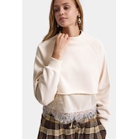 Kadın Bej W6-105 Dantel Detaylı Bol Kesim Tasarım Sweatshirt Kadın Bej W6-105 Dantel Detaylı Bol Kesim Tasarım Sweatshirt