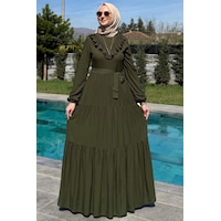 Rabia Şamlı Jale Elbise Haki Normal Rabia Şamlı Jale Elbise Haki Normal