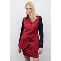 Sateen Düğmeli Uzun Süet Yelek - Bordo-135506 Bordo Sateen Düğmeli Uzun Süet Yelek - Bordo-135506 Bordo