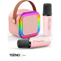 Teknozeel Çift Mikrofonlu Karaoke 5 Ses Efektli Rgb Işıklı Bluetooth Kablosuz Hoparlör Pembe Renk Ses Bombası Teknozeel Çift Mikrofonlu Karaoke 5 Ses Efektli Rgb Işıklı Bluetooth Kablosuz Hoparlör Pembe Renk Ses Bombası
