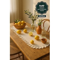 Eko Fırfırlı Keten Runner 40 X 110 Cm Bej