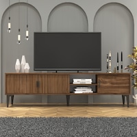 Marin Tv Ünitesi Tv Sehpası 180 Cm Çizgi Desenli , Raflı , Ceviz Marin Tv Ünitesi Tv Sehpası 180 Cm Çizgi Desenli , Raflı , Ceviz
