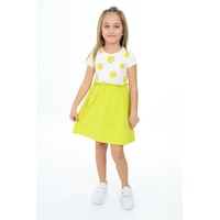 Toontoy Kız Çocuk Eteği Garnili Çiçek Baskılı Elbise Yeşil Toontoy Kız Çocuk Eteği Garnili Çiçek Baskılı Elbise Yeşil