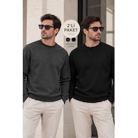 Polo State Erkek 2 Li Paket Bisiklet Yaka Basic Günlük Sweatshirt - Siyah & Antrasit Polo State Erkek 2 Li Paket Bisiklet Yaka Basic Günlük Sweatshirt - Siyah & Antrasit