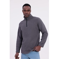 Freemen Erkek Fit Dik Yaka Yarım Fermuarlı Sweatshirt Polar Mor