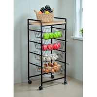 Dekoratif Tekerlekli Metal Sebzelik 4 Tel Sepetli Çam Ahşap Raflı Çok Amaçlı Stand Siyah Dekoratif Tekerlekli Metal Sebzelik 4 Tel Sepetli Çam Ahşap Raflı Çok Amaçlı Stand Siyah