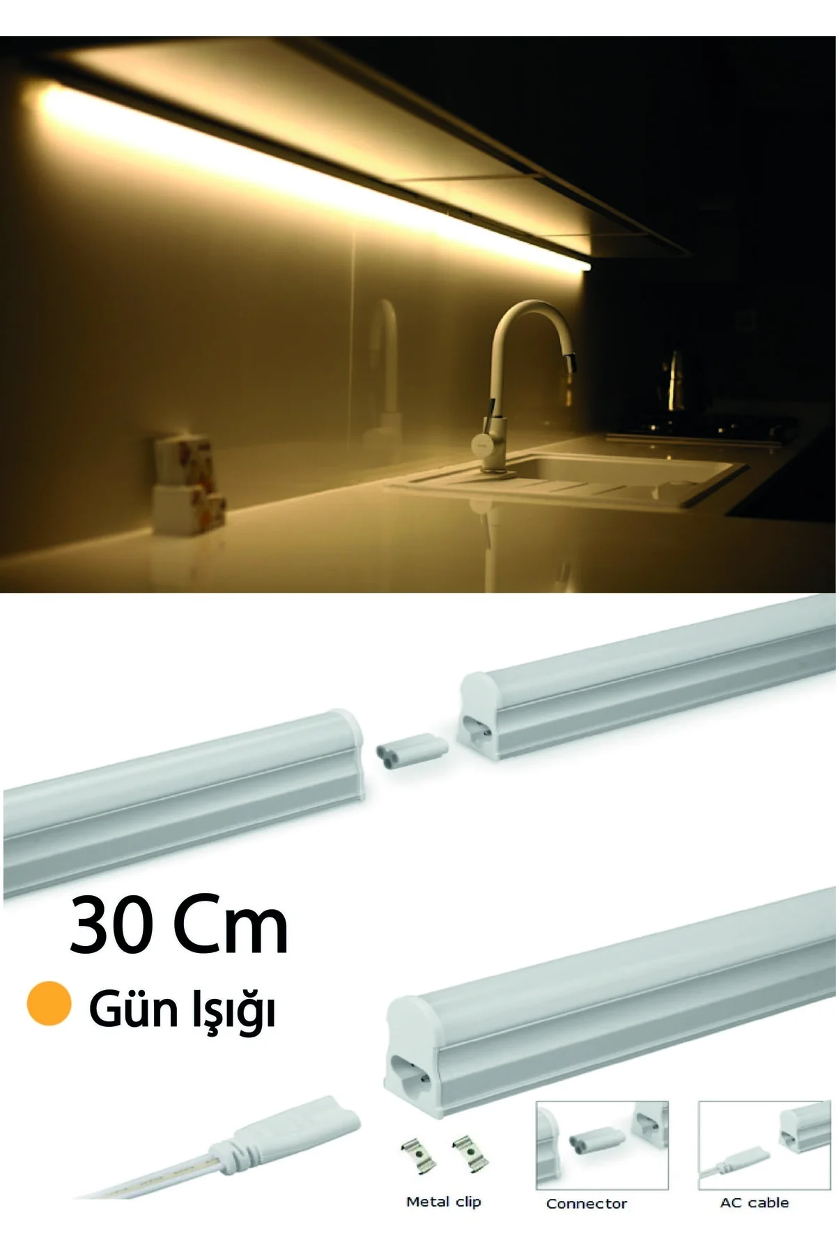 Cata Mutfak Tezgah Aydınlatması Led Lamba Ve 1,5metre Kablo Seti-30cm Günışığı Renk Gün Işığı Cata Mutfak Tezgah Aydınlatması Led Lamba Ve 1,5metre Kablo Seti-30cm Günışığı Renk Gün Işığı