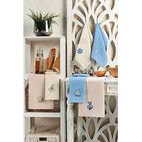 Eponj Home 6lı Kurulama Peçetesi Nakışlı 40x60 Marin Krem-mavi Eponj Home 6lı Kurulama Peçetesi Nakışlı 40x60 Marin Krem-mavi