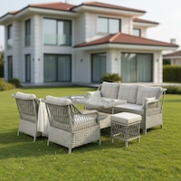 Petra Galvanizli 3+1+1+masa 80x140 +2 Puf Bahçe Balkon Mobilyası Açık Krem
